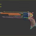Futuristic Revolver Pistol With Metallic Body Wooden Grip And Glowing Blue Elements