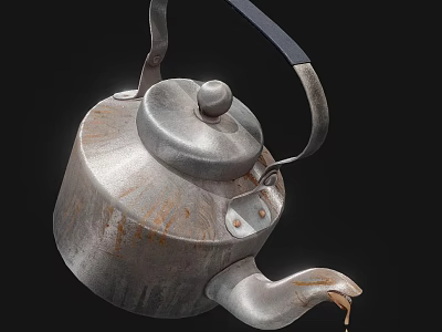 Vintage Silver Metal Teapot With Dripping Liquid From Spout On Black Background 3d model
