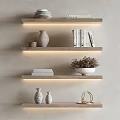 Decorative Ornament Combination With LED Lighting Vases Books And Potted Plant On Wooden Shelves