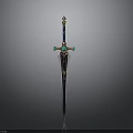 Decorative Sword With Golden Hilt Green Gemstone And Black Blade Design