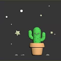 Adorable Green Cactus in Terracotta Pot with Star Decorations on Dark Background