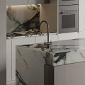 Modern Kitchen Interior Featuring Marble Countertop And Sleek Wooden Cabinets 3d model