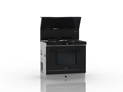Black Integrated Kitchen Appliance With Oven Stove And Open Top Cover 3d model
