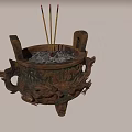 Traditional Intricate Chinese Incense Burner With Carved Dragons And Burning Sticks