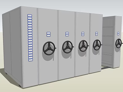 Modern Gray Two Piece Bookcase With Multi Doors Black Round Handles And Blue Strips 3d model