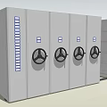 Modern Gray Two Piece Bookcase With Multi Doors Black Round Handles And Blue Strips