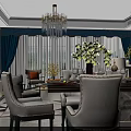 Elegant Dining And Living Room Interior With Chandelier Dining Table Decorative Partition And Sofa