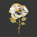 3D Decorative Flower Featuring White Yellow Petals Orange Center Green Leaves and Golden Stem