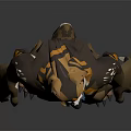 3D Sculpture of Anthropomorphic Wolf Dog With Orange Brown Fur Muscular Build Standing Pose