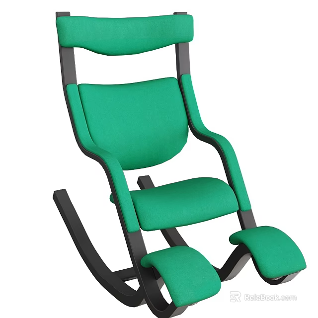 Green Rocking Chair with Black Frame Fabric Upholstery and Footrest Modern Design for Comfortable Relaxation 3d model 