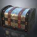 Vintage Decorative Chest With Ornate Metal Surface Leather Straps And Rivets