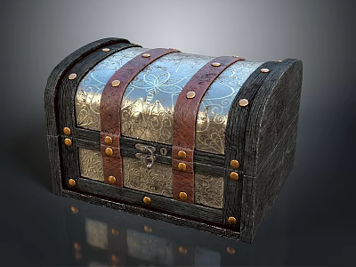 Vintage Decorative Chest With Ornate Metal Surface Leather Straps And Rivets 3d model