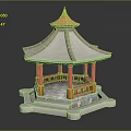 Traditional Chinese Pavilion Architecture With Classic Roof Red Pillars Stone Base And Railings