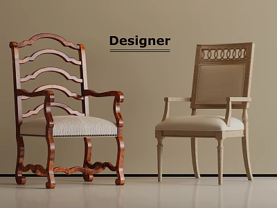 Designer Wooden Dining Chairs With Carved And Decorative Backs And Upholstered Seats 3d model