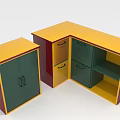 Square And L Shaped Shoe Cabinet With Yellow Top Green Doors And Red Body