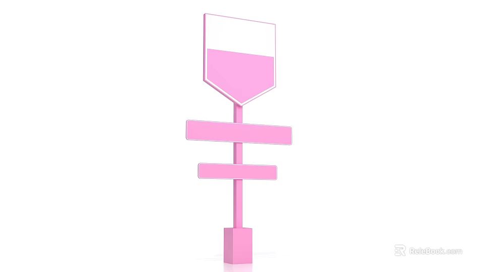 3D Pink Directional Guide Signage with Top Indicator and Lower Panels 3d model 