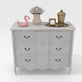 White Wooden Dresser With Drawers And Decorative Pink Swan Vase Clock Gold Container