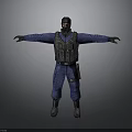 Tactical Figure In Blue Uniform With Black Vest And Mask Arms Outstretched