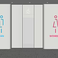 Public Restroom with Men's Women's and Accessible Signs in Modern Glass Design
