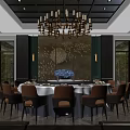 Elegant Private Dining Room With Round Table Chandelier Decorative Wall And Chairs 3d model