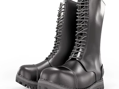 Black Leather Combat Boots with Tall Design Laced Front Thick Rubber Soles Durable Workwear Style 3d model
