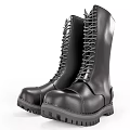 Black Leather Combat Boots with Tall Design Laced Front Thick Rubber Soles Durable Workwear Style