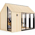 Modern Wooden House With Sloped Roof Large Glass Windows And Cozy Interior