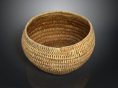 Round Woven Basket With Natural Material And Intricate Texture On Dark Background 3d model