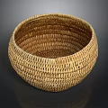 Round Woven Basket With Natural Material And Intricate Texture On Dark Background