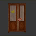 Wooden Display Cabinet With Glass Doors On Sale Tag And Yellow Rubber Duck Inside