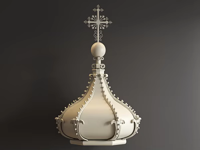 Architectural Component with Decorative Dome Central Sphere and Cross on Top Ornamental Raised Lines Design 3d model