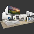 Modern Exhibition Booth for SK Controls with Large Digital Screen Reception Counter and Display Areas