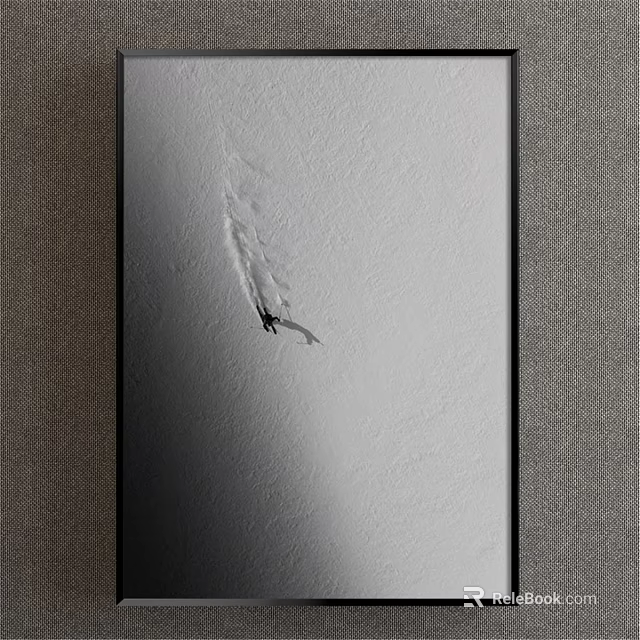 Black and White Landscape Painting With Airplane Contrail in Open Sky 3d model 