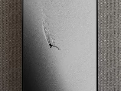 Black and White Landscape Painting With Airplane Contrail in Open Sky 3d model
