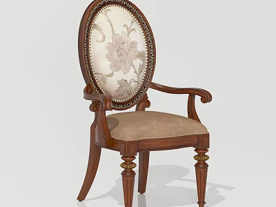 Elegant Wooden Accent Chair With Oval Floral Pattern Backrest Armrests Gold Accent Legs And Light Upholstery 3d model