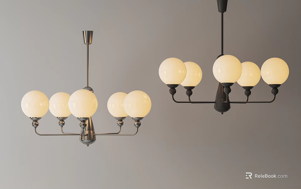 Modern Decorative Chandeliers Featuring Spherical White Shades And Metal Hanging Frames Design 3d model 