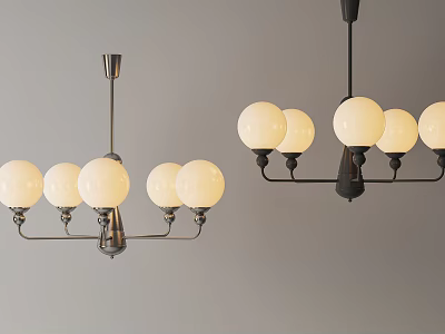 Modern Decorative Chandeliers Featuring Spherical White Shades And Metal Hanging Frames Design 3d model