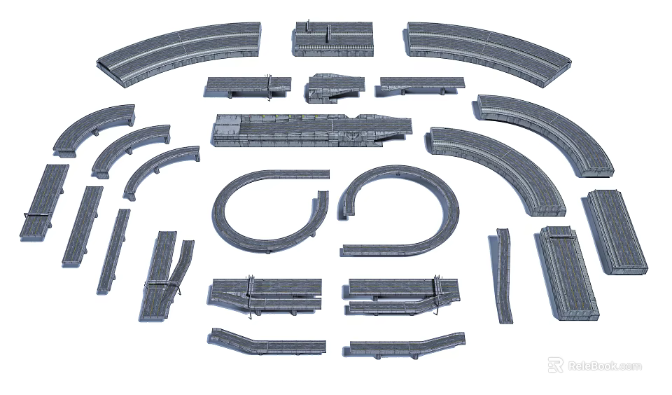 Diverse Road Infrastructure Components Featuring Curved Straight And Circular Sections 3d model 