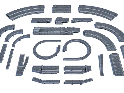 Diverse Road Infrastructure Components Featuring Curved Straight And Circular Sections 3d model