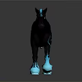 Black Horse Featuring Blue Skeletal Patterns Glowing Eyes Blue Hooves On Dark Background Reflection