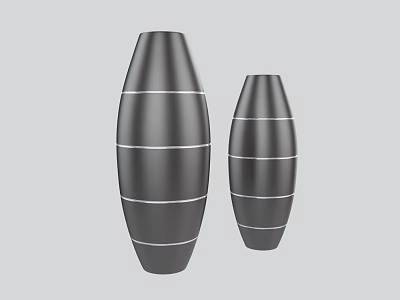 Two Black Vases with Silver Stripes in Modern Design for Home Decor 3d model