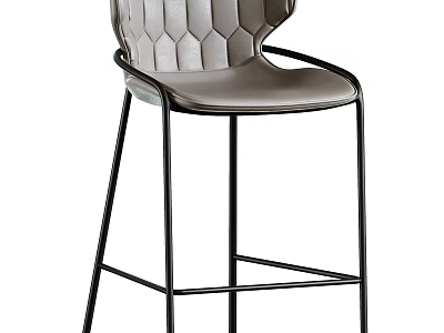 Modern Gray Leather Bar Stool With Black Metal Frame And High Back Design 3d model