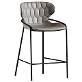 Modern Gray Leather Bar Stool With Black Metal Frame And High Back Design