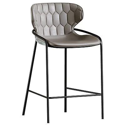 Modern Gray Leather Bar Stool With Black Metal Frame And High Back Design 3d model