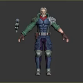 Game Movie Character With White Hair Red Scarf Green Sleeves And Blue Vest Holding Rifle