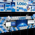 Exhibition Hall Culture Wall With Geometric Design Logo And Digital Display Screens