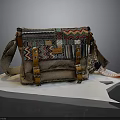 Vintage Style Fabric Crossbody Bag With Colorful Geometric Patterns Leather Accents And Flap Design