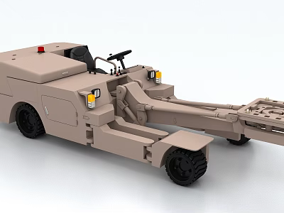 Beige Utility Vehicle with Cab Front Lights and Tow Hitch Black Wheels 3d model