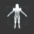 Woman In Dark Tight Fitting Outfit With Golden Armor Standing On Gray Background