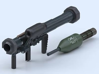 Black Military Rocket Launcher Weapon With Green Ammunition And Detailed Stand Structure Components 3d model